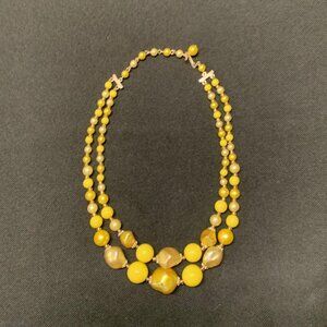 Vintage Signed Japan Double Strand Faux Amber Yellow Beads